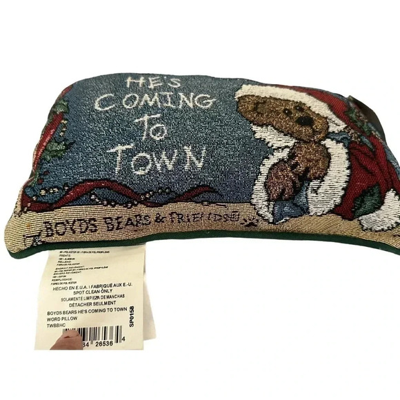Boyds Bears He's Coming Town Tapestry Word Pillow Size 12.5" x 8.5" - Picture 2 of 5